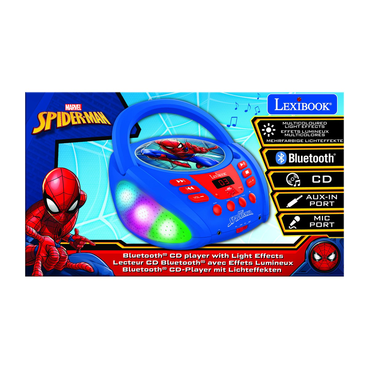 Lecteur CD Bluetooth Spider-Man bleu, LEXIBOOK