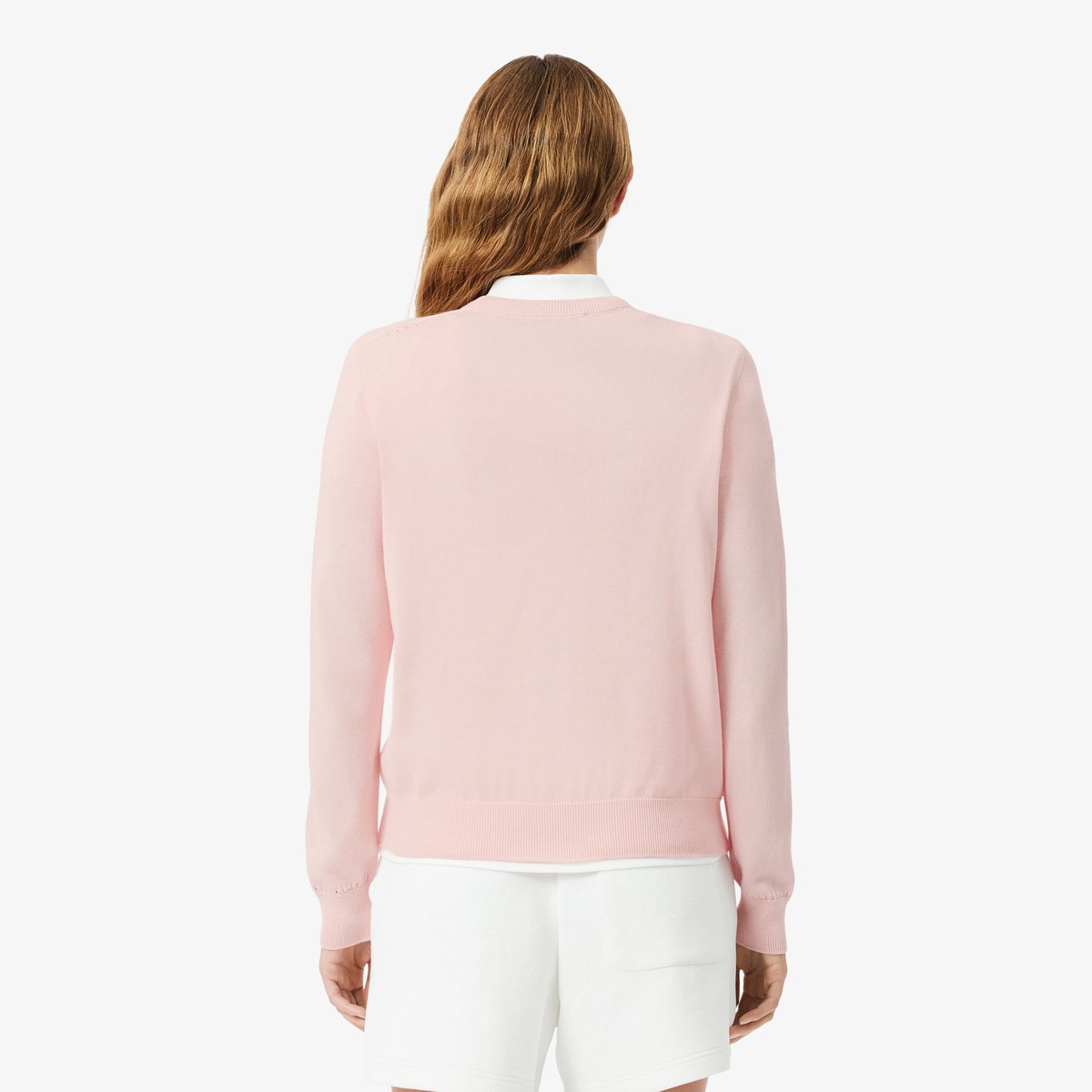 Pull col rond maille 3D rose-ady, LACOSTE
