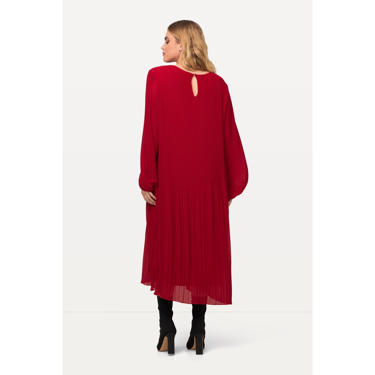 Robe midi plissée, silhouette en A rouge, ULLA POPKEN