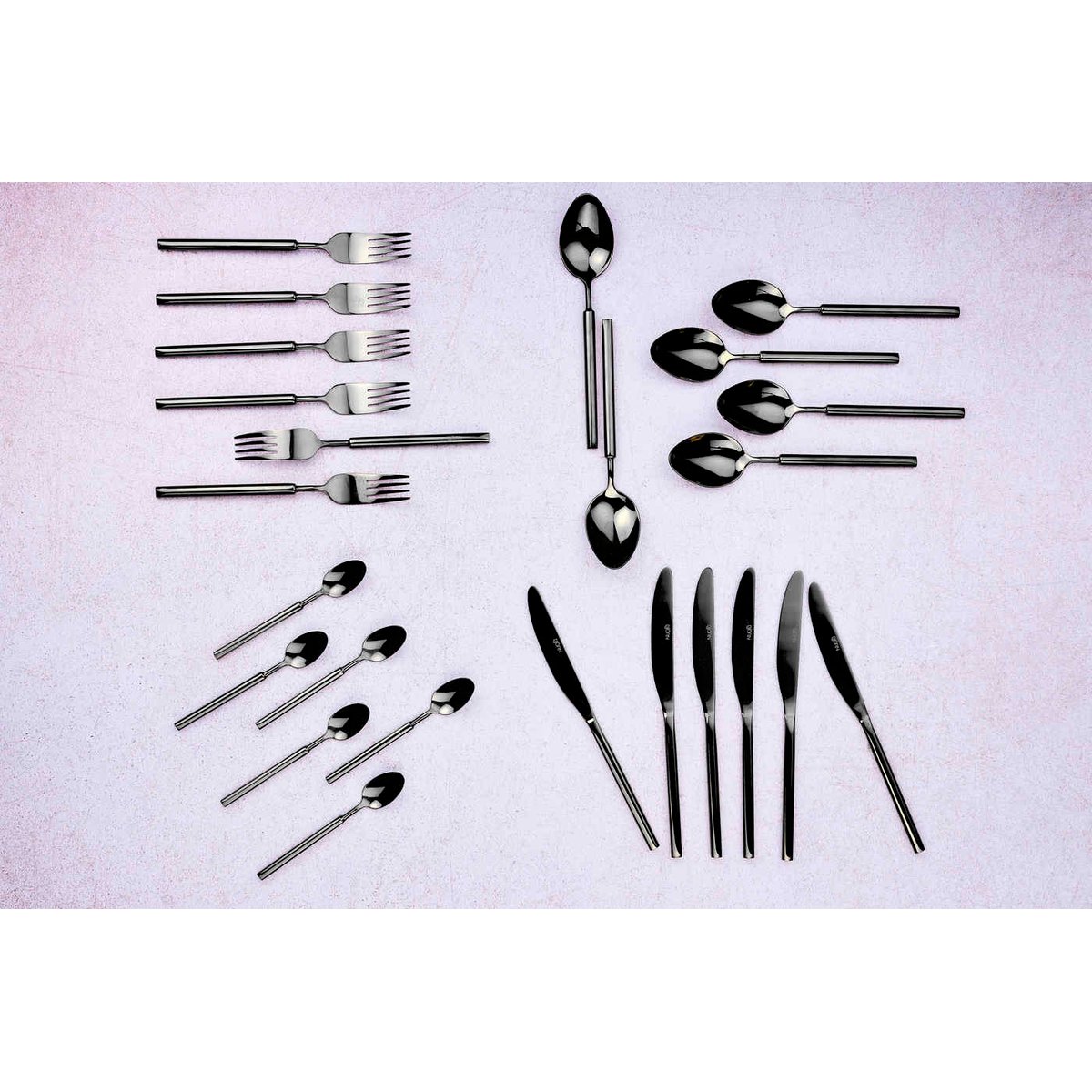 Lot de 24 ménagères en inox, NUDE noir brillant, BJORN