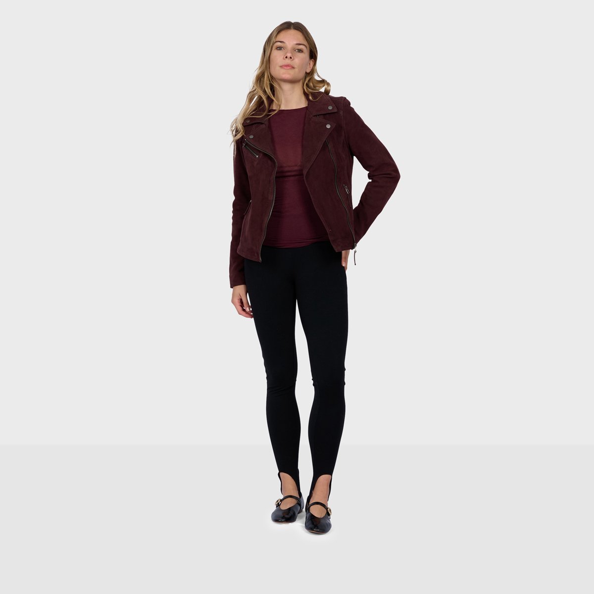 Blouson en cuir à coupe slim CLIPS bordeaux, OAKWOOD