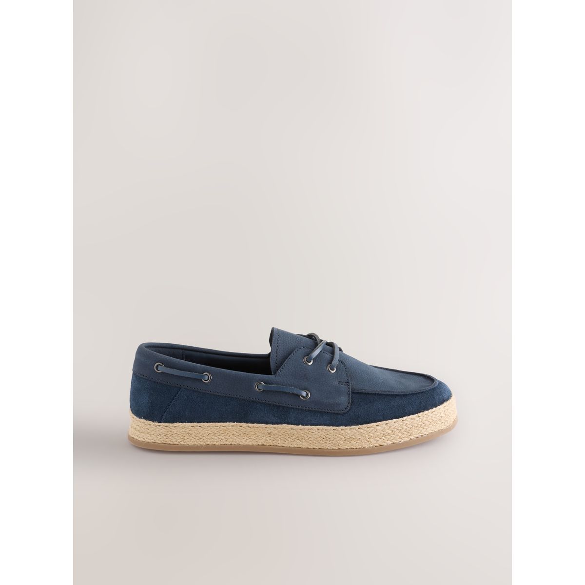Chaussures bateau en daim et semelle jute bleu, NEXT