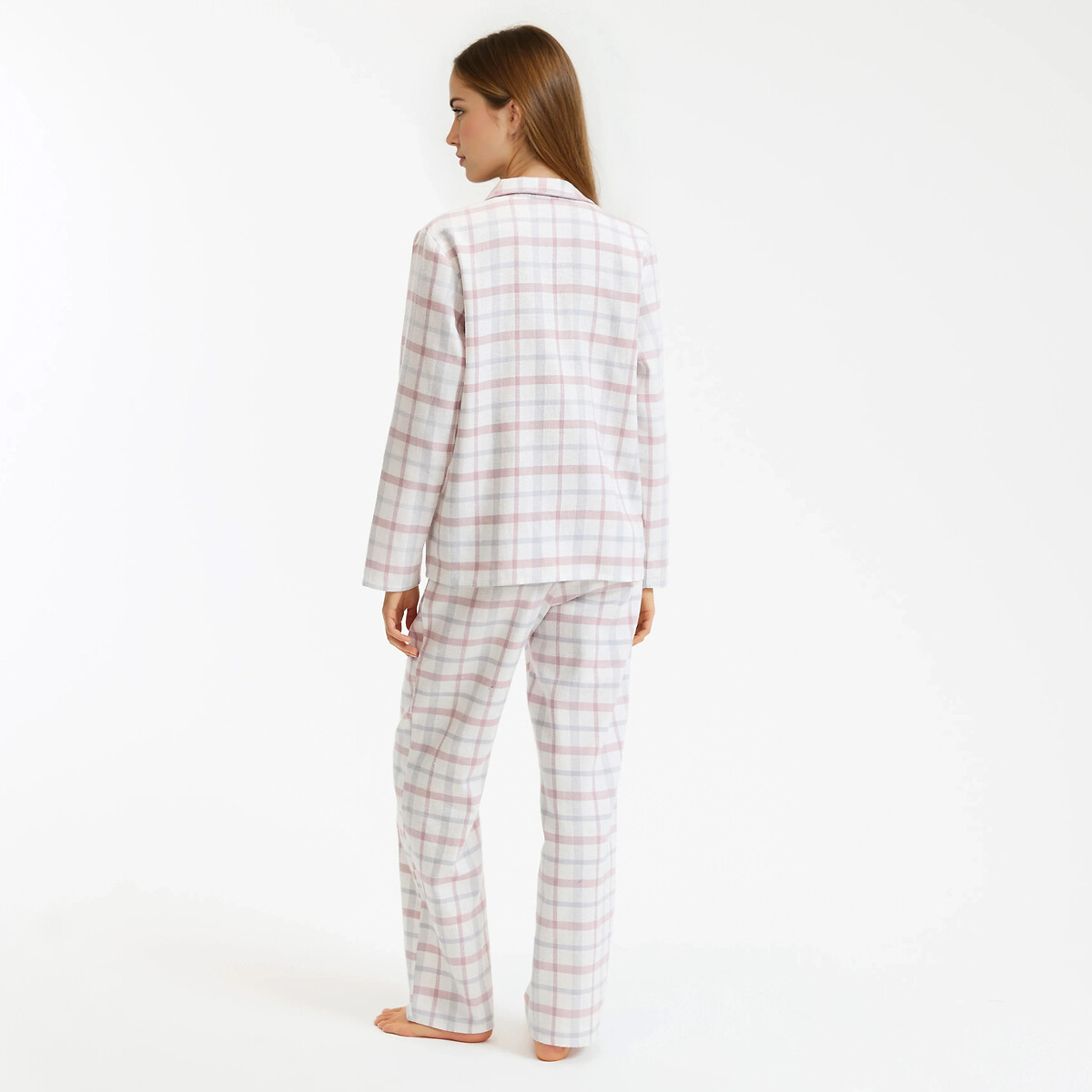 Pyjama en flanelle de coton, à carreaux carreaux bleu/rose, ANNE WEYBURN