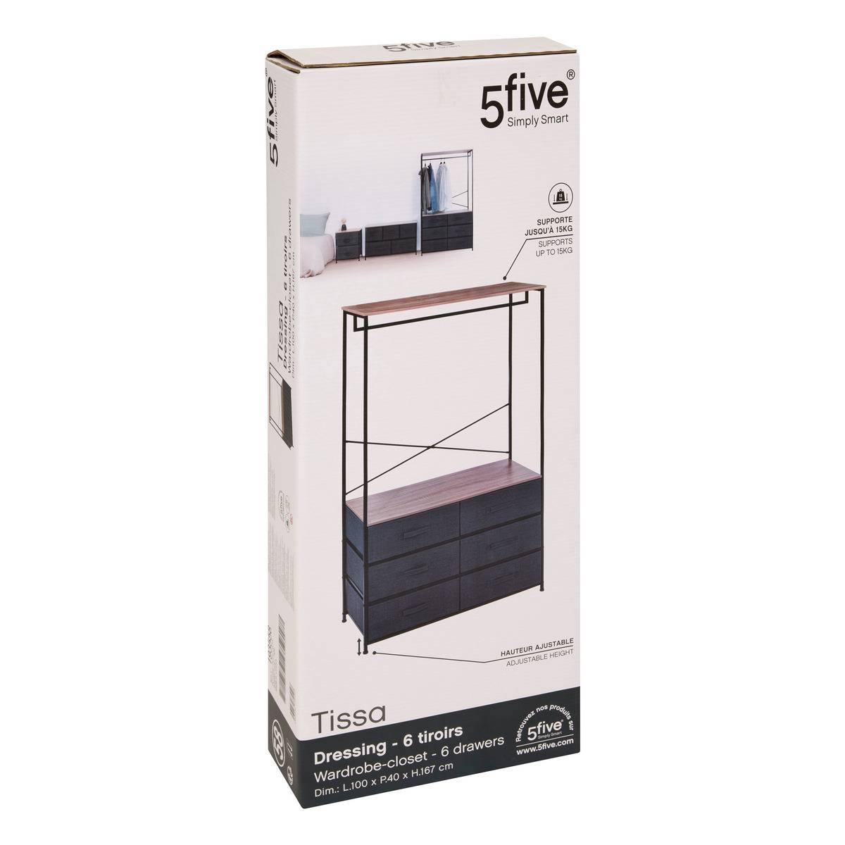 Dressing penderie 6 tiroirs TISSA gris, 5FIVE SIMPLY SMART