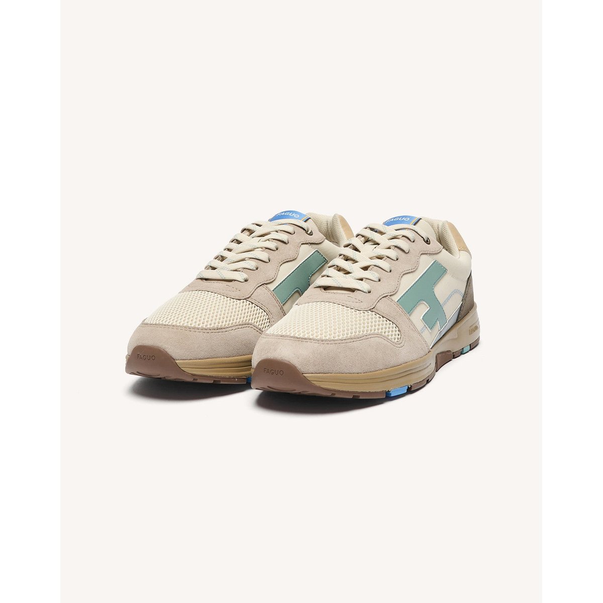 Running tissu suede OLIVE crème et gris, FAGUO