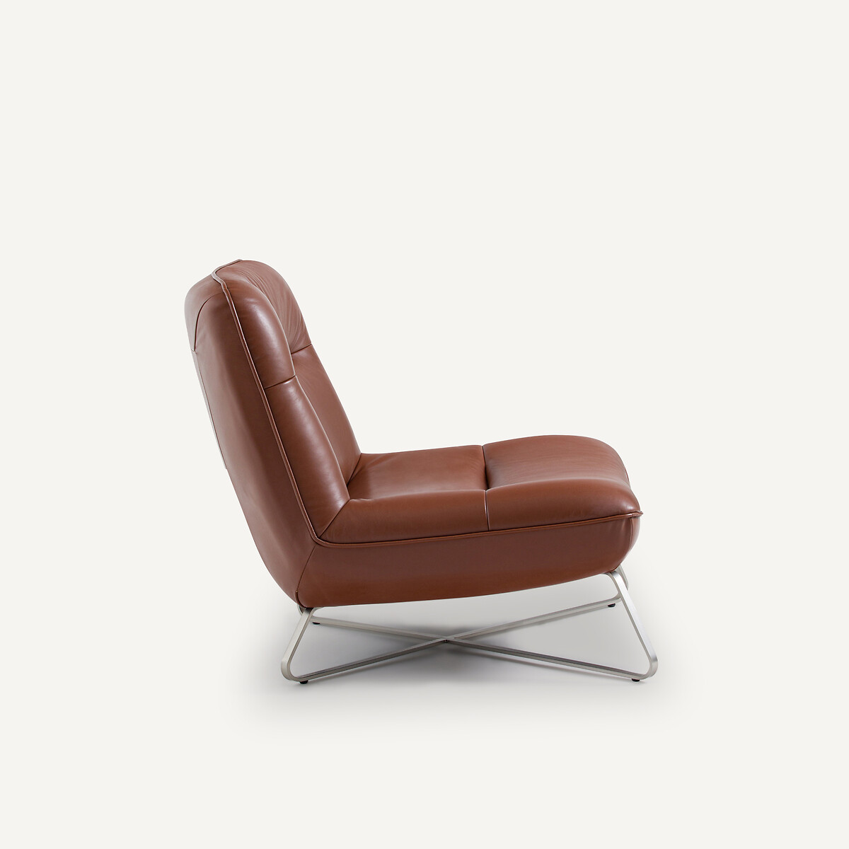 Sillón de piel y níquel satinado, Helma coñac, AM.PM