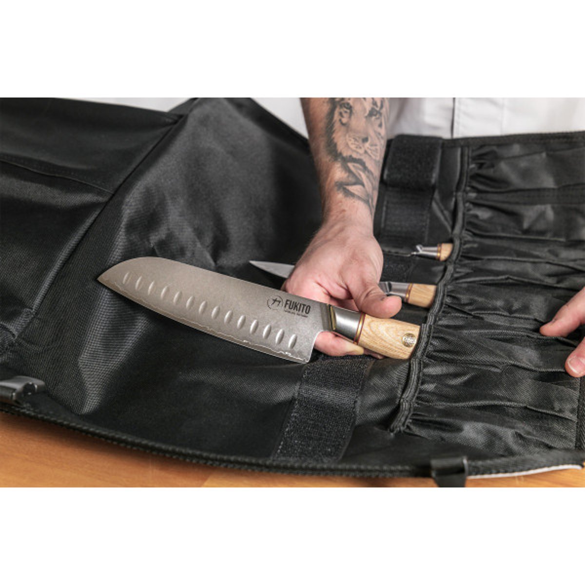 Trousse 4 couteaux de cuisine Pakka San Mai bois clair, FUKITO