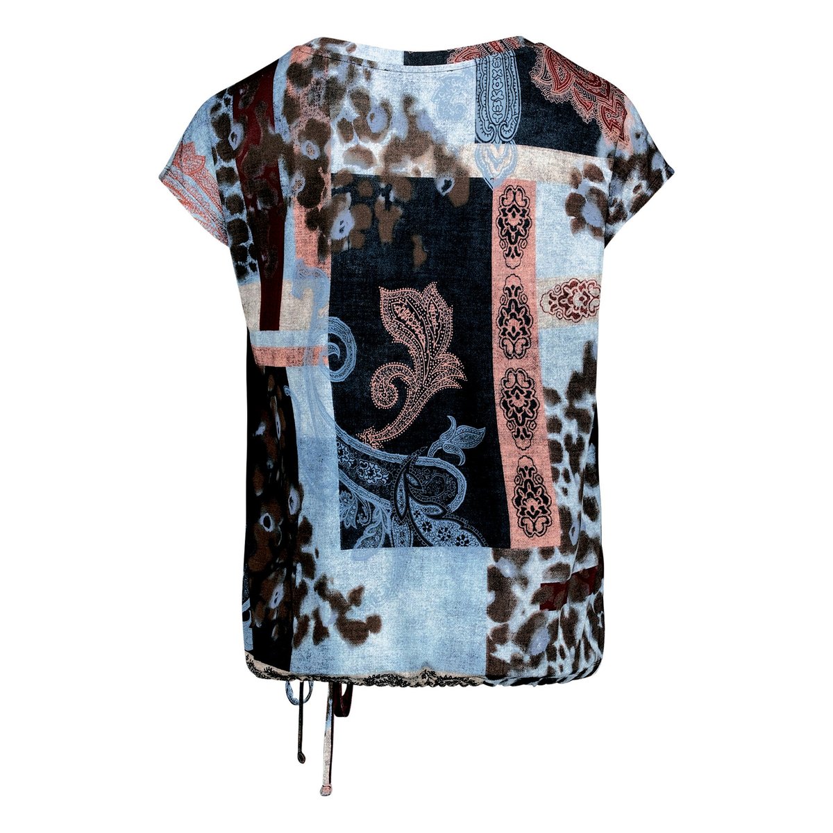 T-shirt façon blouse à cordon coulissant sous tunnel bleu/rouge, BETTY BARCLAY