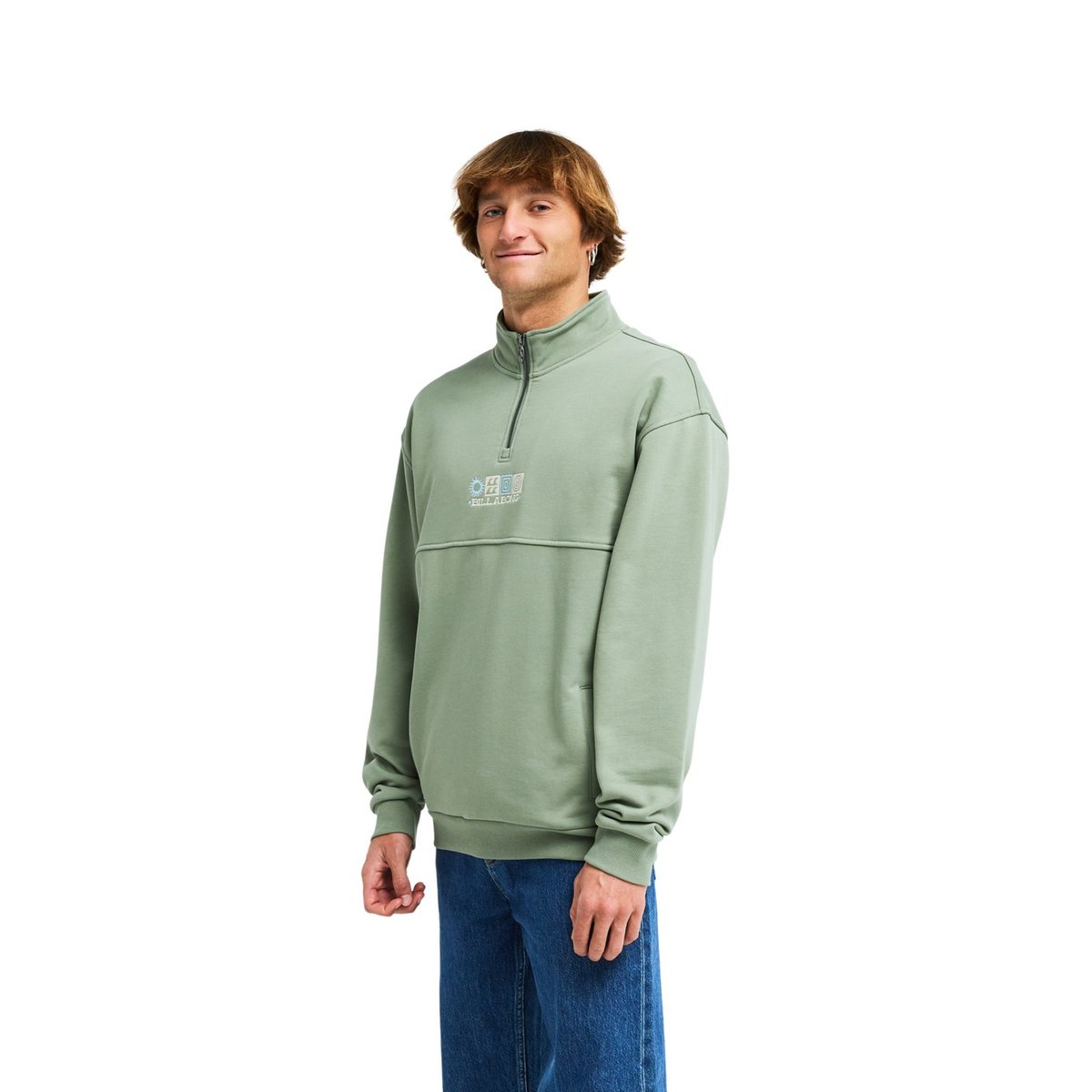 Sweat à 1/2 fermeture éclair BURLEIGH MOCK NECK vert sea spray, BILLABONG
