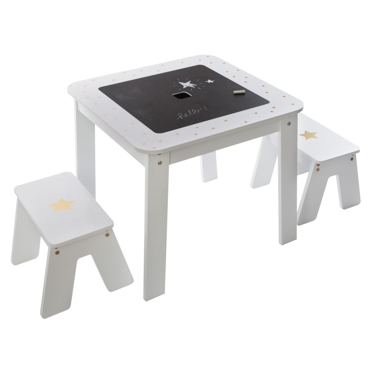 Table enfant avec 2 tabourets DOUCEUR blanc, ATMOSPHERA