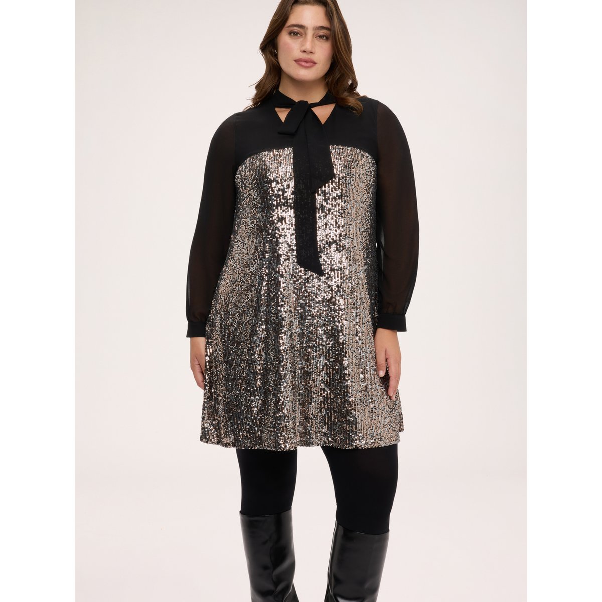 Robe à paillettes avec col nœud noir, FIORELLA RUBINO