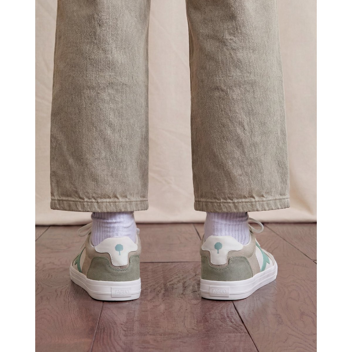 Tennis basses tissu WALNUT beige et bleu, FAGUO