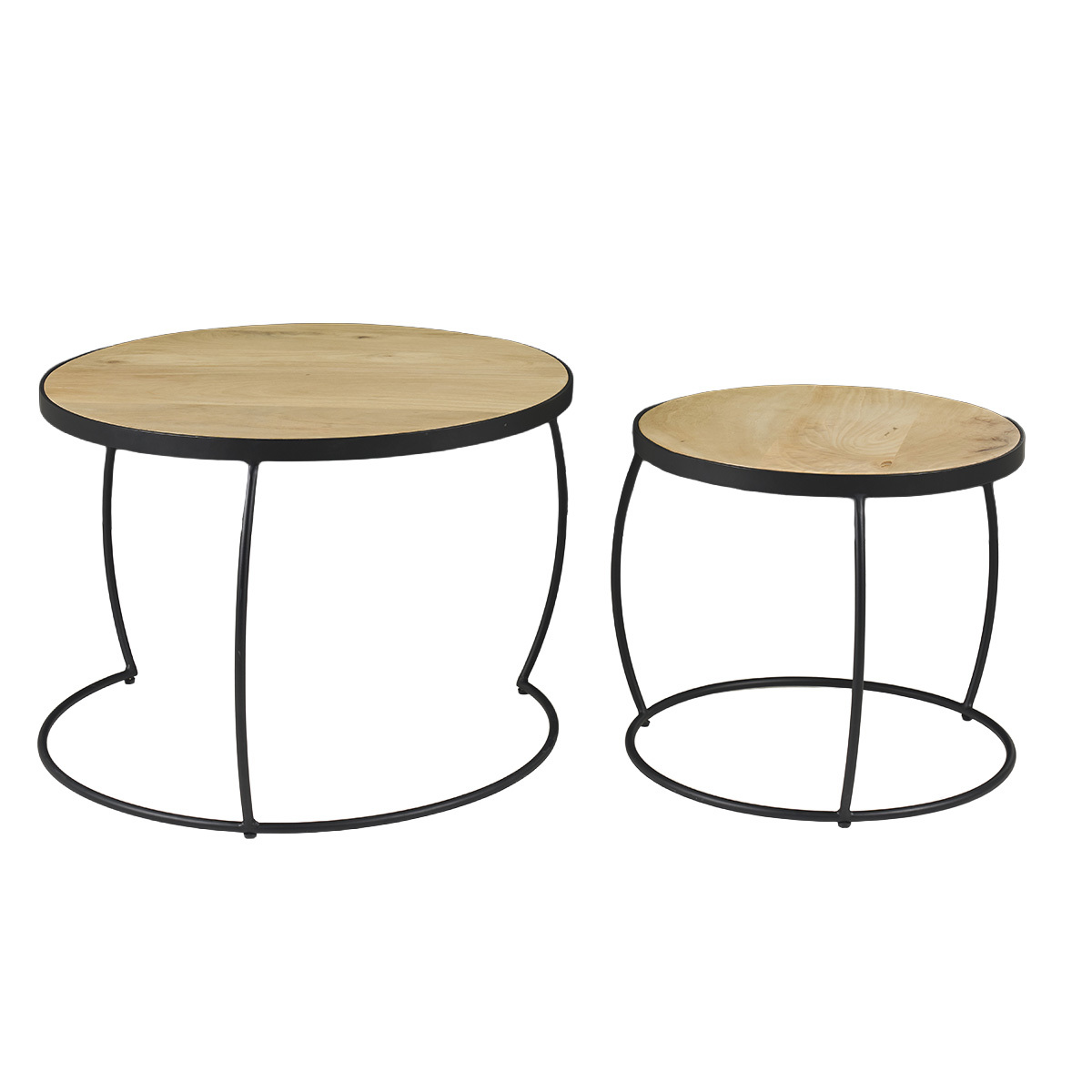 Tables basses gigognes rondes bois manguier massif (lot de 2) BARREL bois clair / noir, MILIBOO