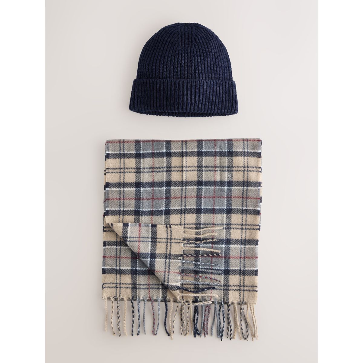 Ensemble bonnet et écharpe, 2 pièces bleu marine / carreaux bleus, NEXT