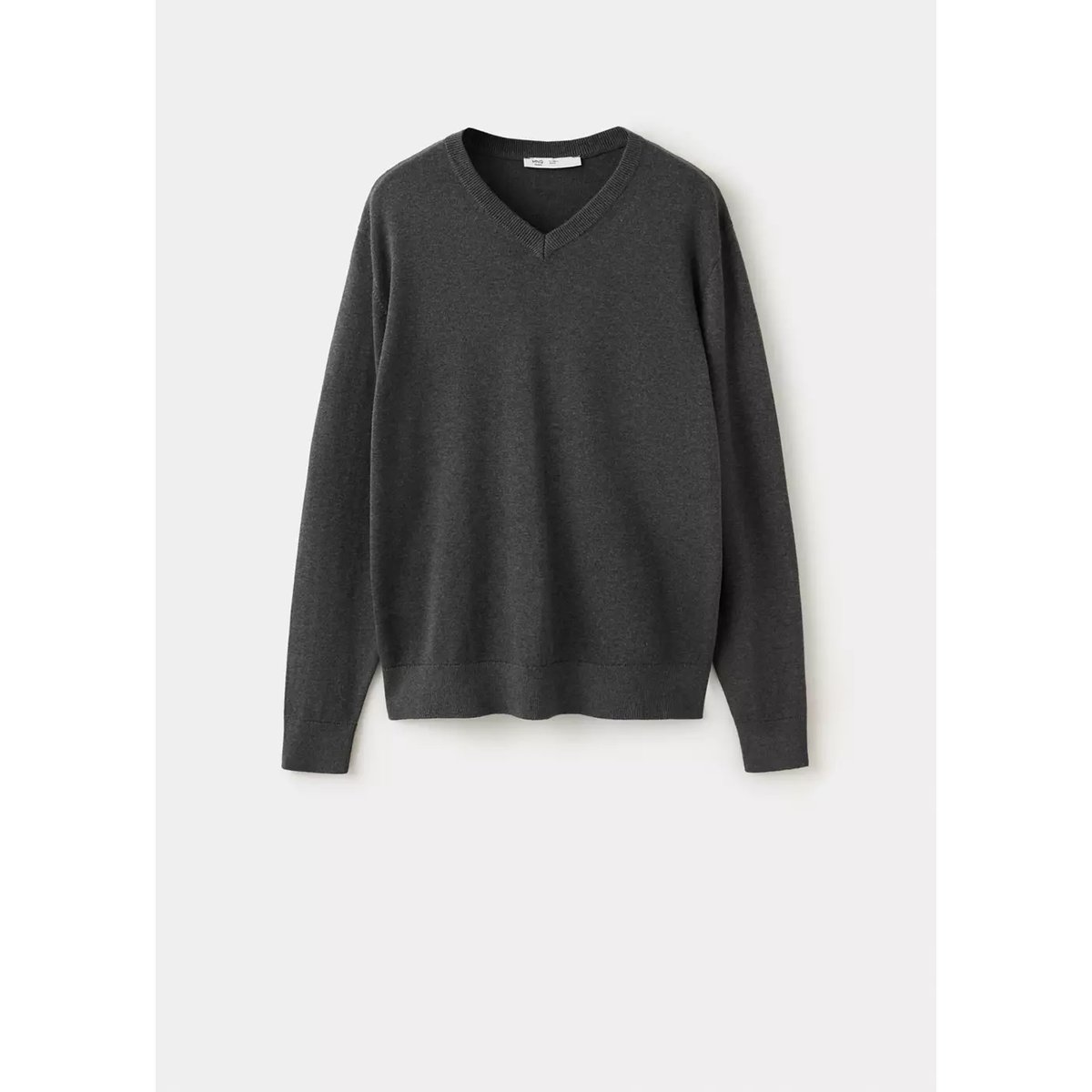 Pull-over coton col V gris chiné moyen, MANGO TEEN