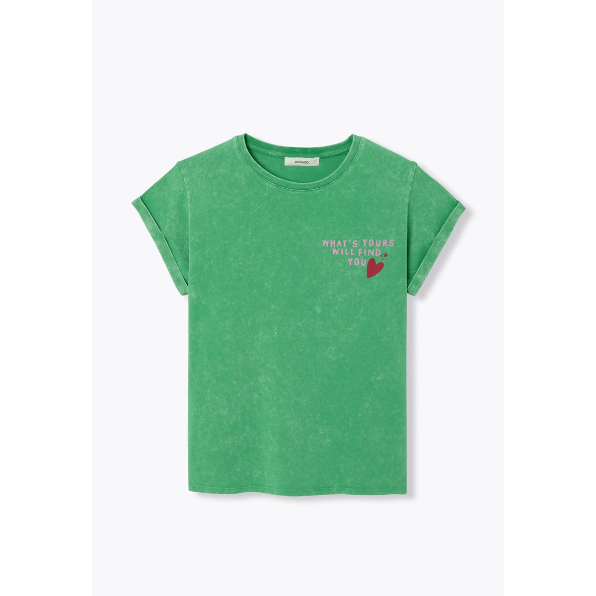 T-shirt à message coeur imprimé vert, PROMOD