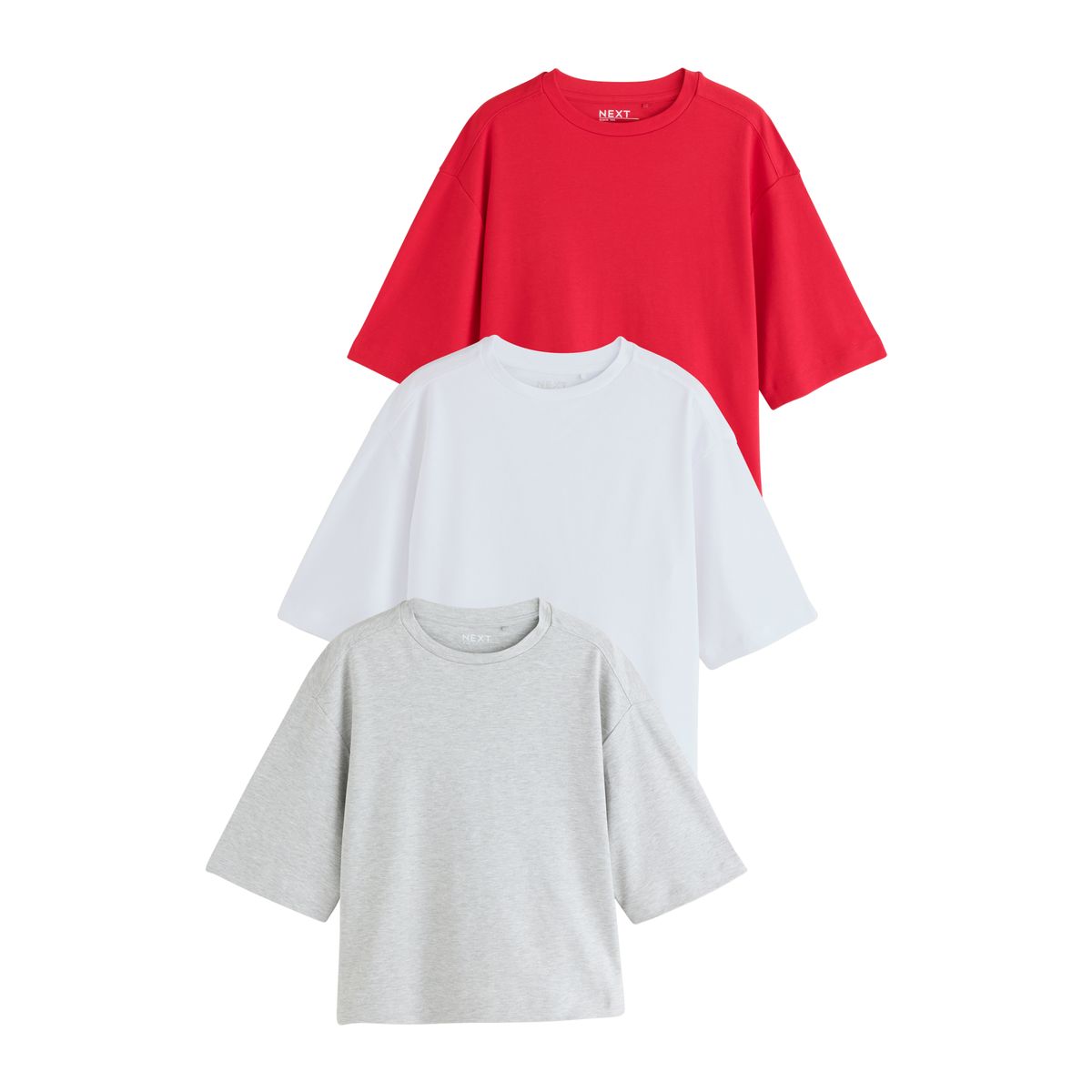 T-shirt droit à manches courtes, lot de 3 gris/blanc/rouge, NEXT