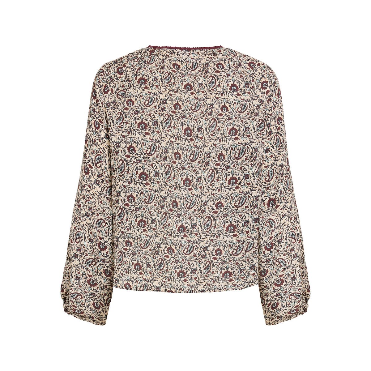 Blusa estampada con cuello de pico estampado burdeos, VILA