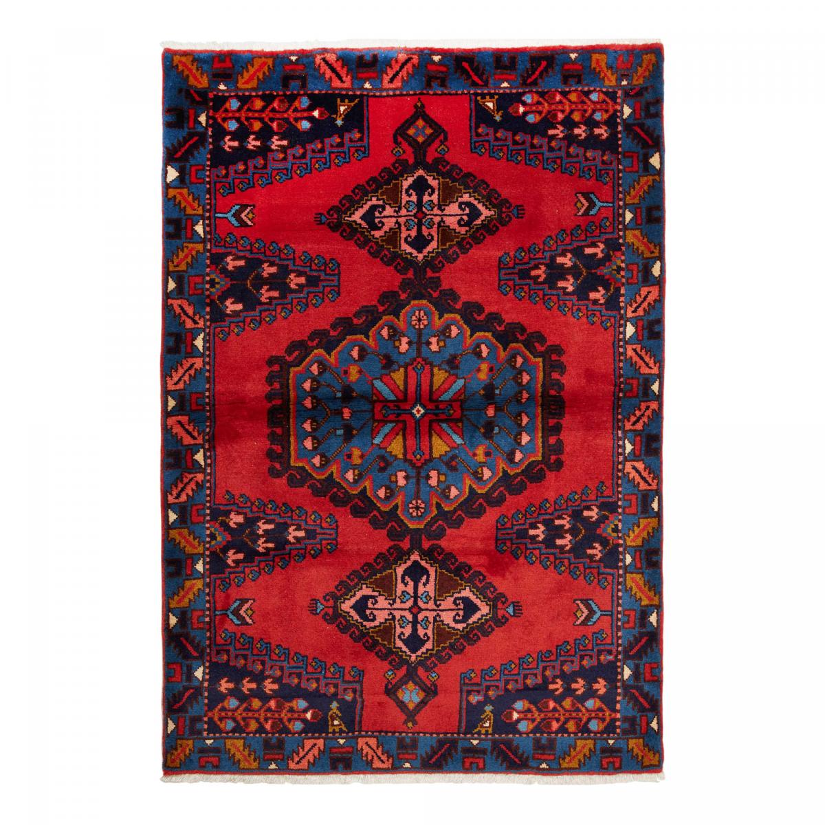 Tapis d'orient, motif oriental authentique, noué main, HAMADAN 179 rouge, bleu, rose, UN AMOUR DE TAPIS