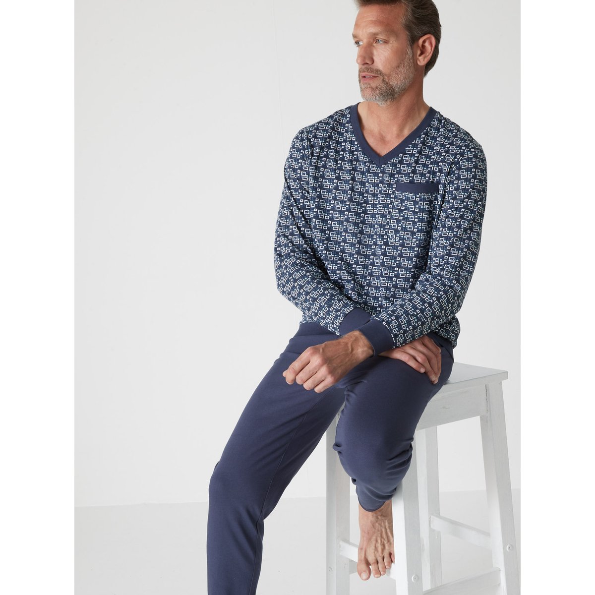 Pyjama forme jogging en jersey imprimé bleu, DAXON