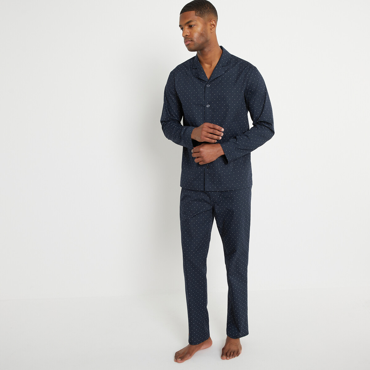 Pyjama deux pièces à pois bleu marine imprimé, LA REDOUTE COLLECTIONS