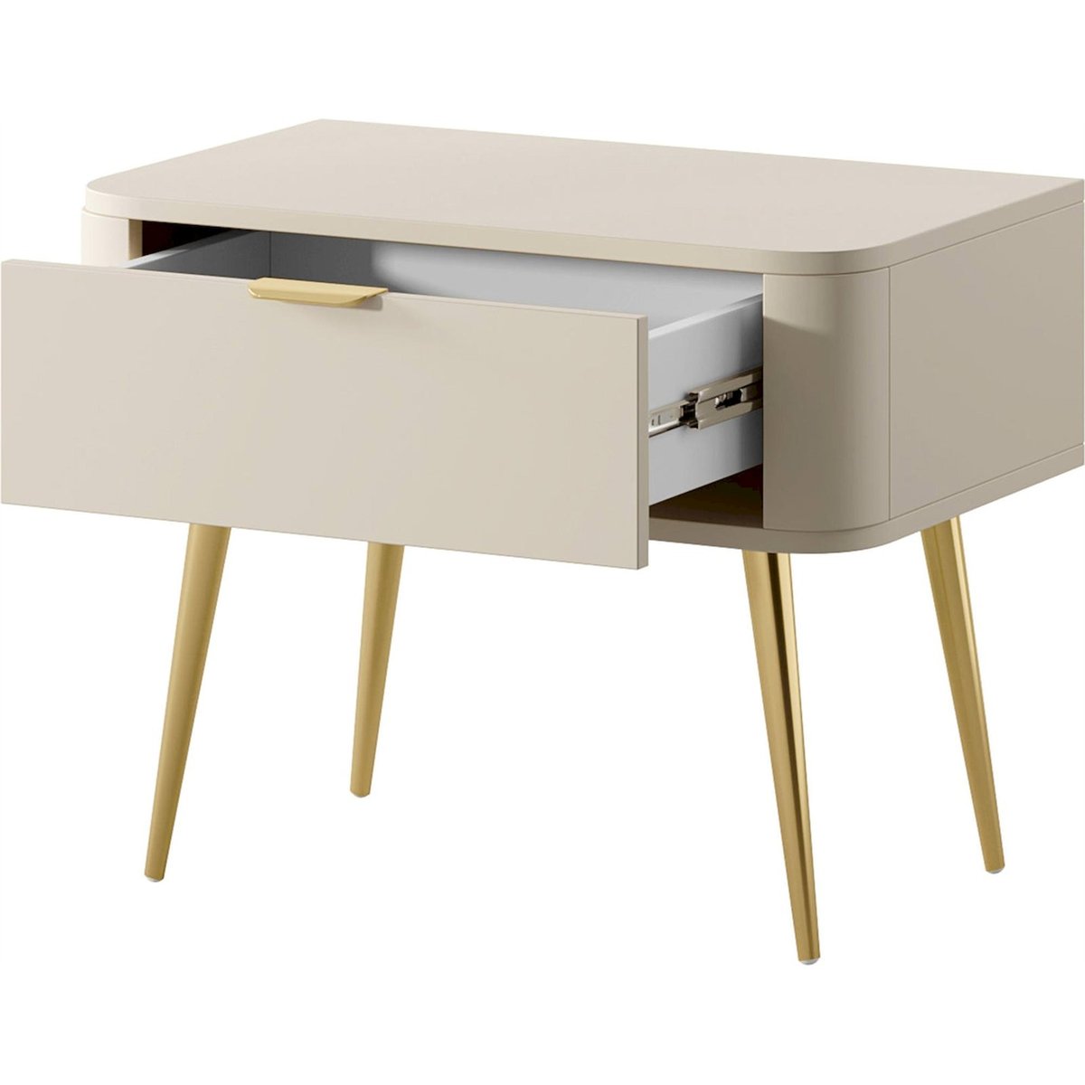 Table de chevet à tiroir collection OVAL beige sable et doré chromé, RECOLLECTION