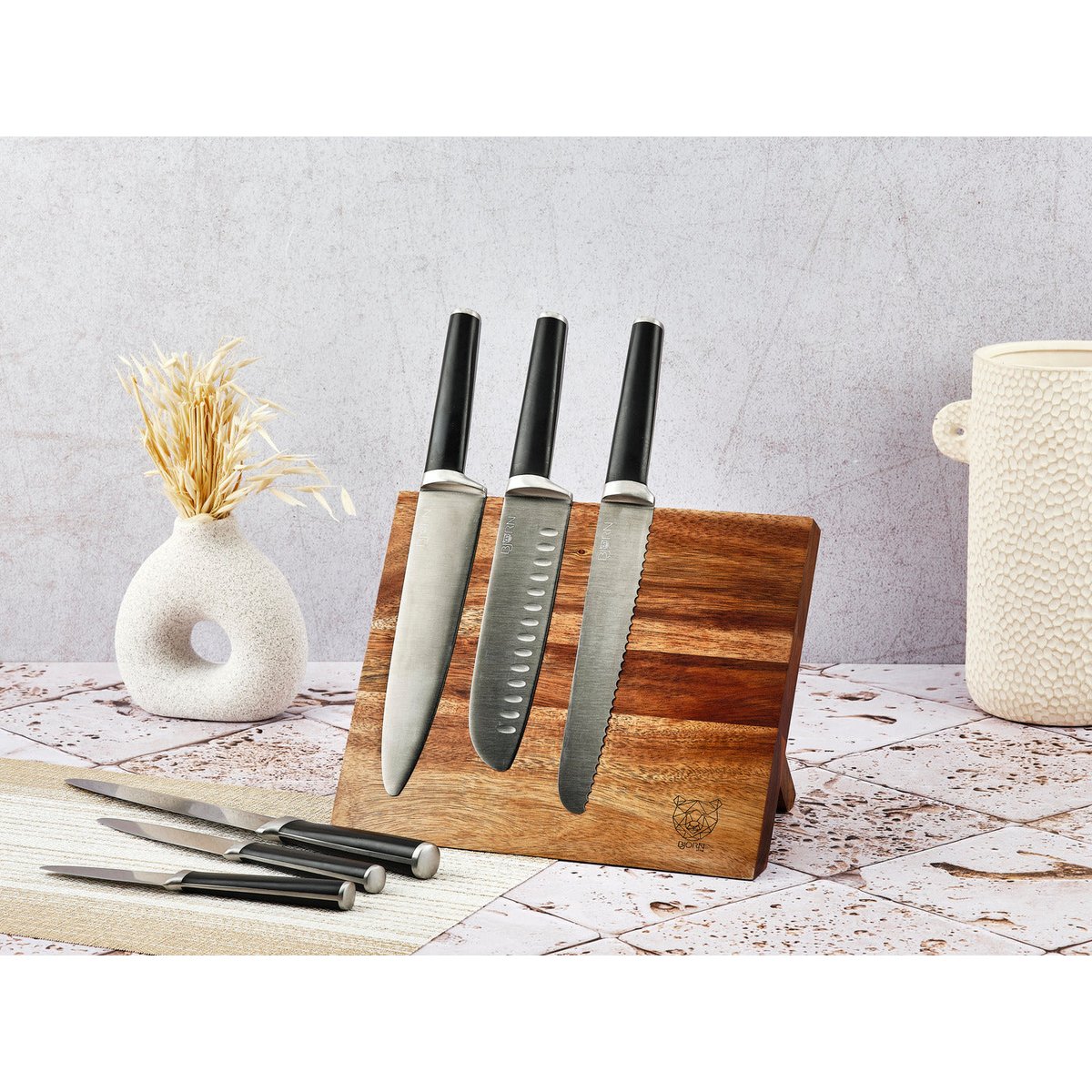 Lot de 7 couteaux de cuisine en inox, NUDE inox mat et noir mat, BJORN
