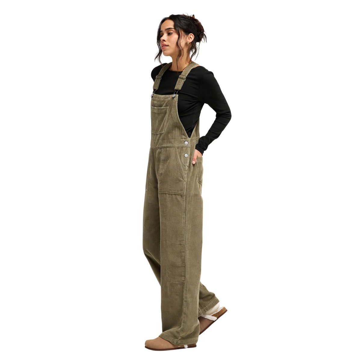 Salopette en velours côtelé de coton TRAILBLAZER OVERALL. vert oil green, ROXY
