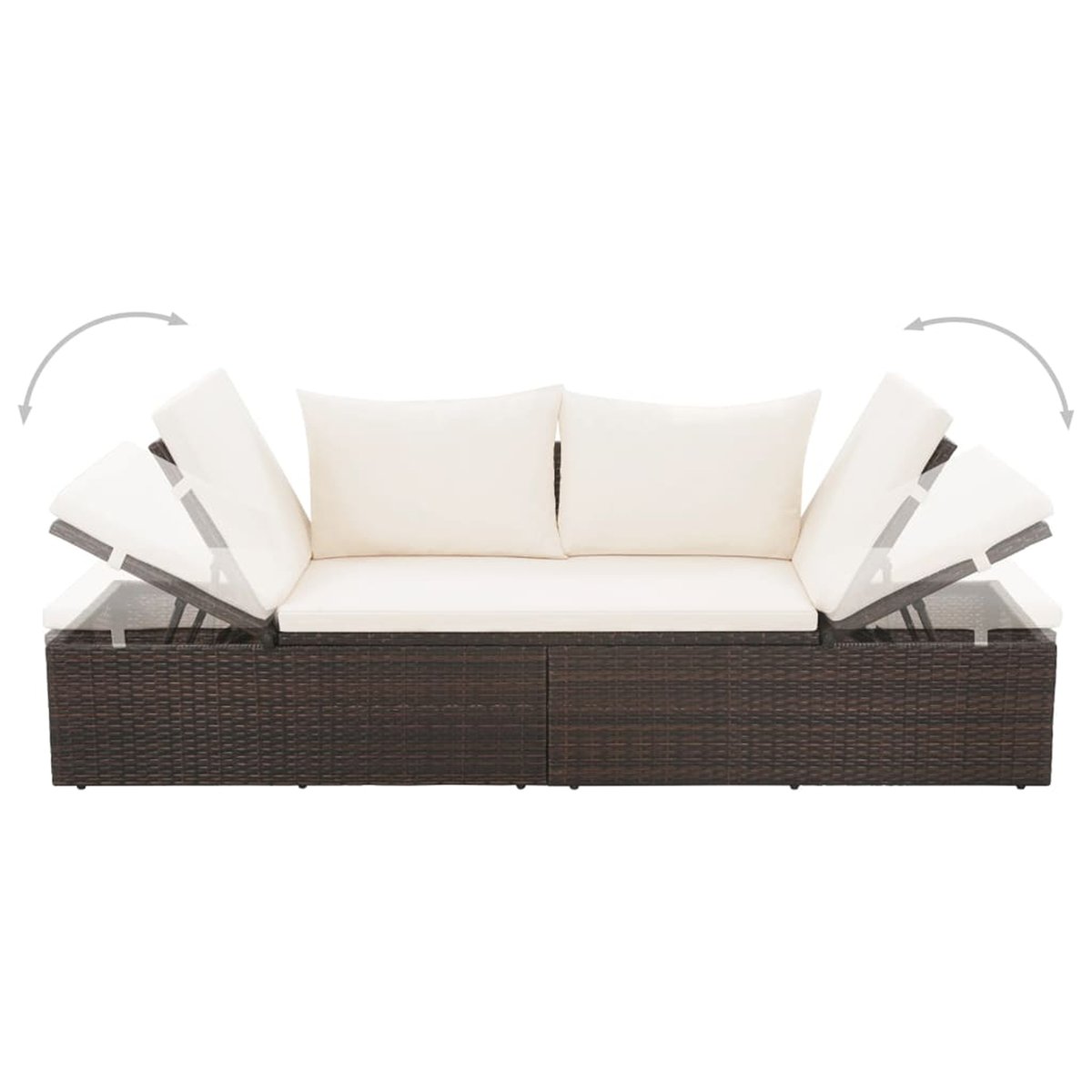 Lit de jardin en résine tressée avec coussin marron foncé, HOME MAISON