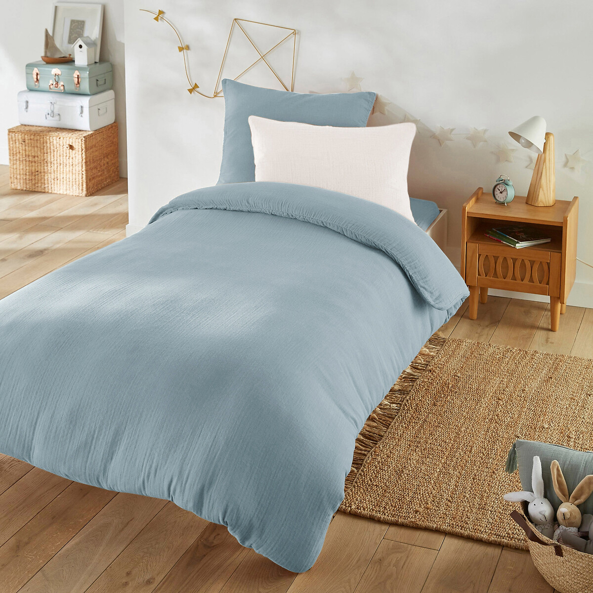 Taie d'oreiller enfant unie gaze de coton, Kumla bleu gris, LA REDOUTE INTERIEURS