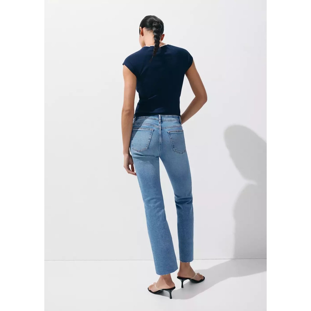 Jean Sienna flare crop bleu moyen, MANGO