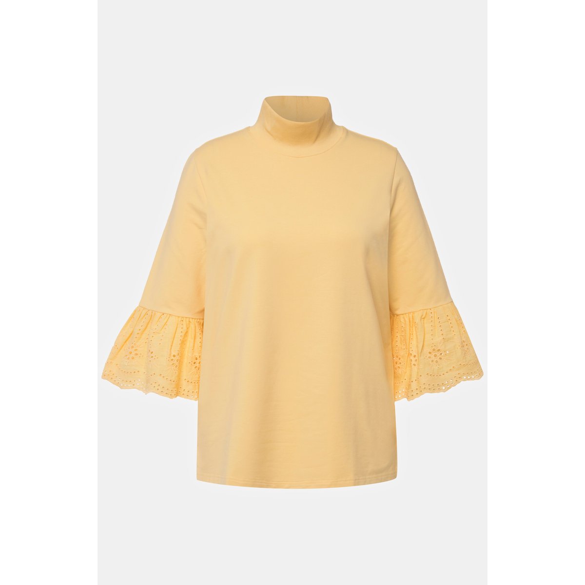 Sweat-shirt à col montant et manches 3/4 jaune clair, ULLA POPKEN