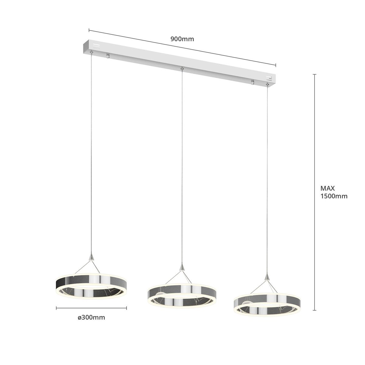 Suspension en métal moderneLED, Lyani chrome, blanc satiné, LUCANDE