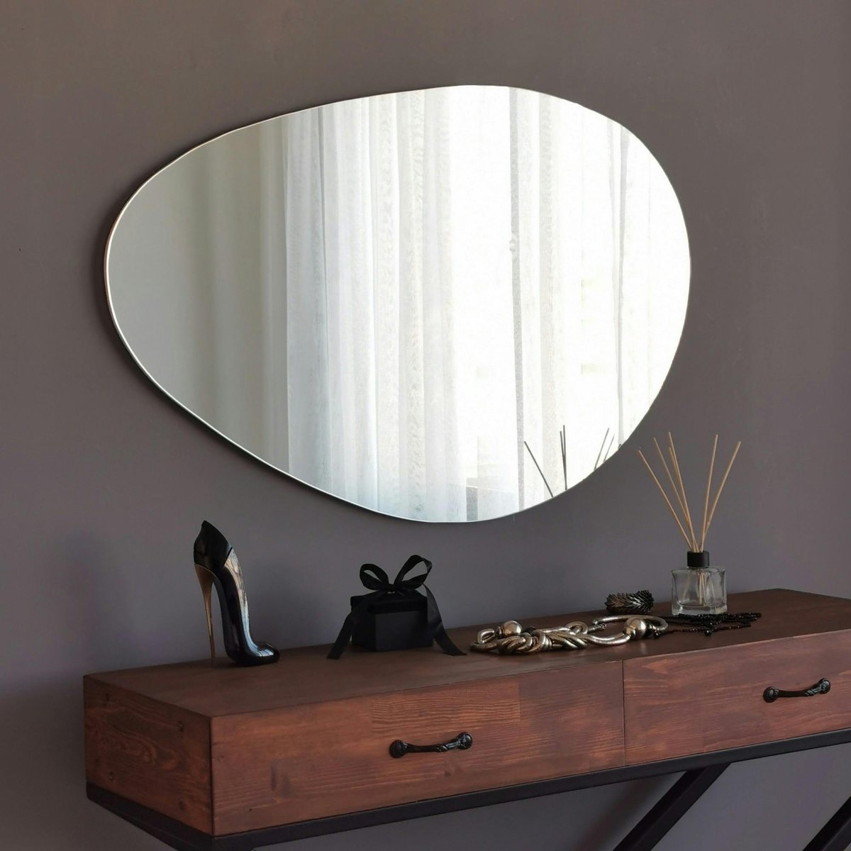 Miroir mural organique forme galet 76 cm - style design CODY argenté, PIER IMPORT