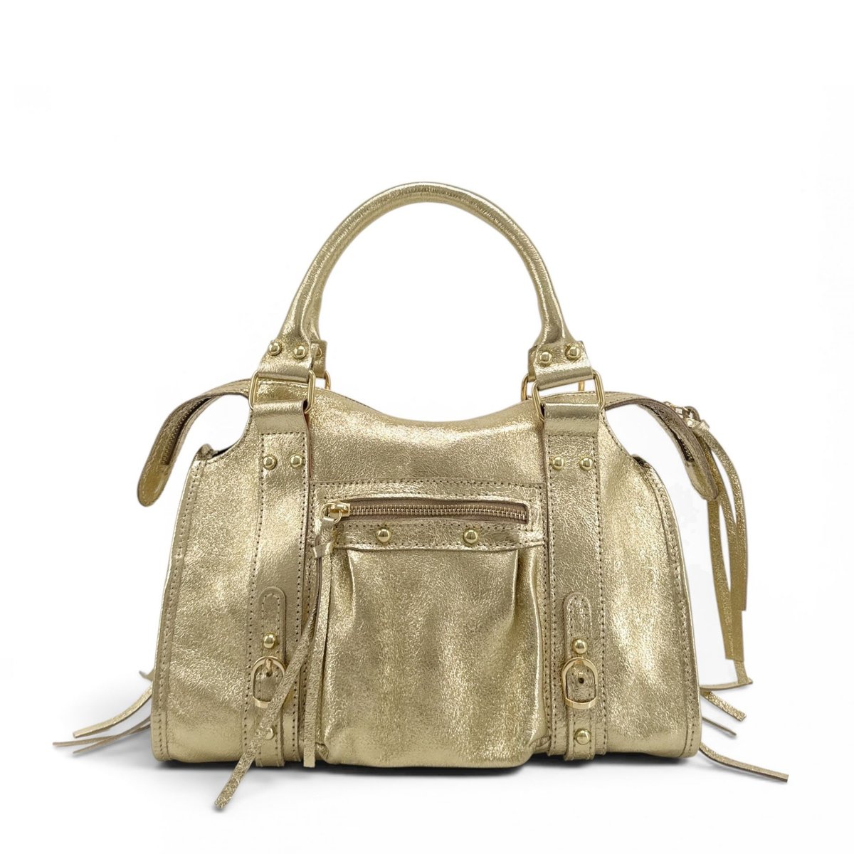 Sac à main en cuir italien brossé SANDSTORM GOLD (petit modèle) or pâle, OH MY BAG