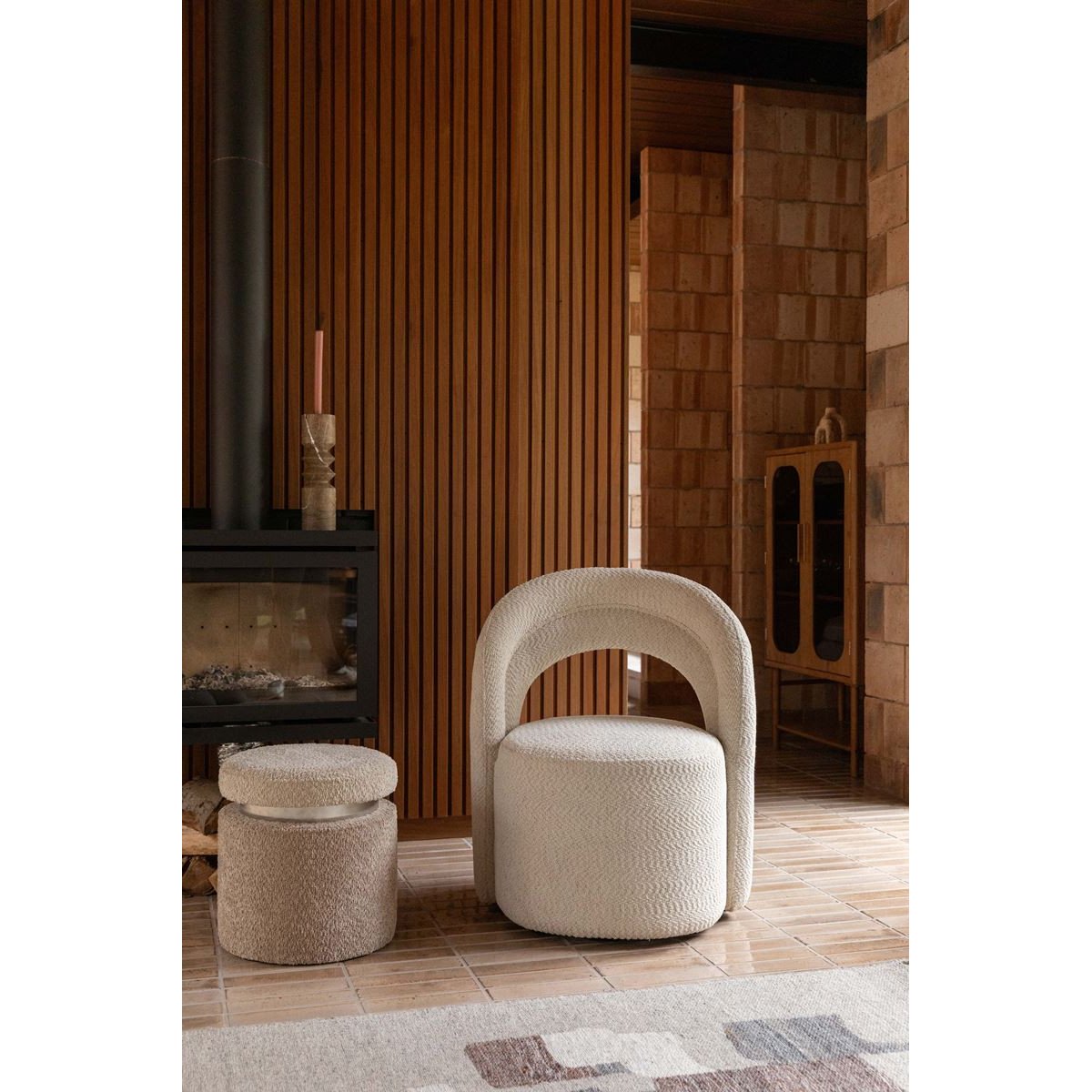 Fauteuil design pivotant en tissu, bohème, SEINA blanc, DUTCHBONE