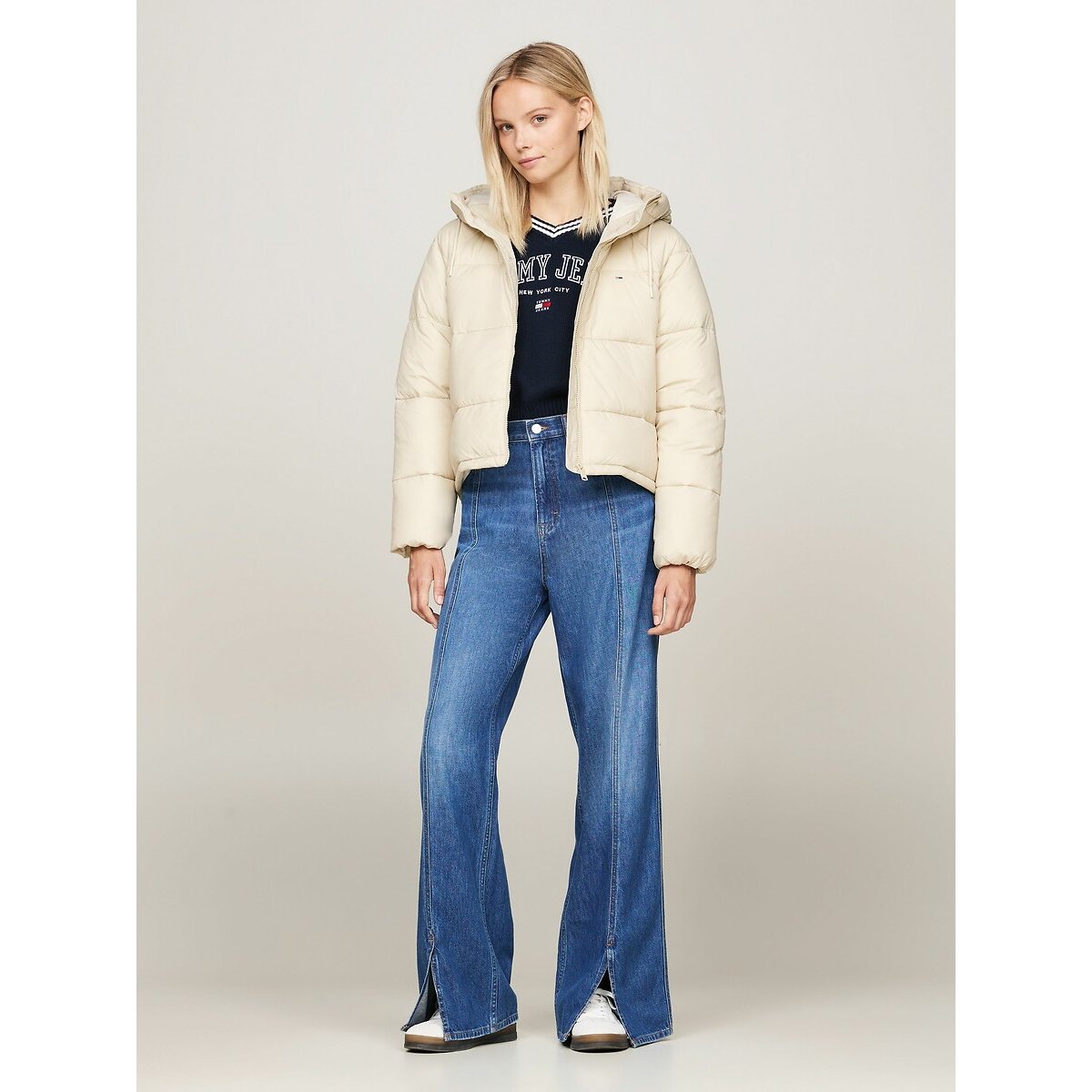 Doudoune courte à capuche VAIL blanc crème, TOMMY JEANS