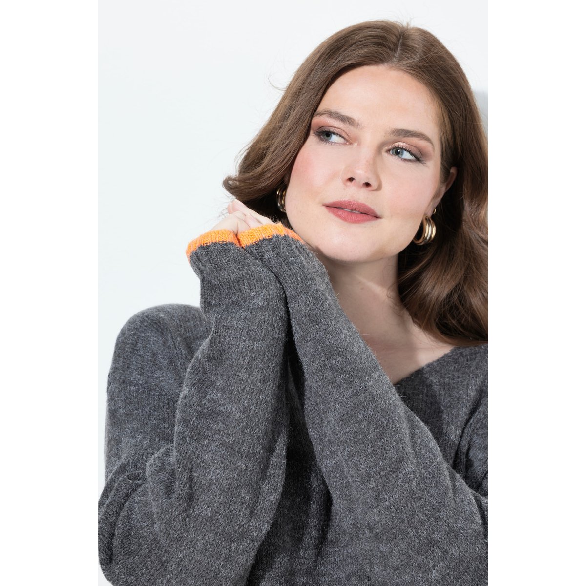 Pull manches longues et col en V gris graphite, ULLA POPKEN
