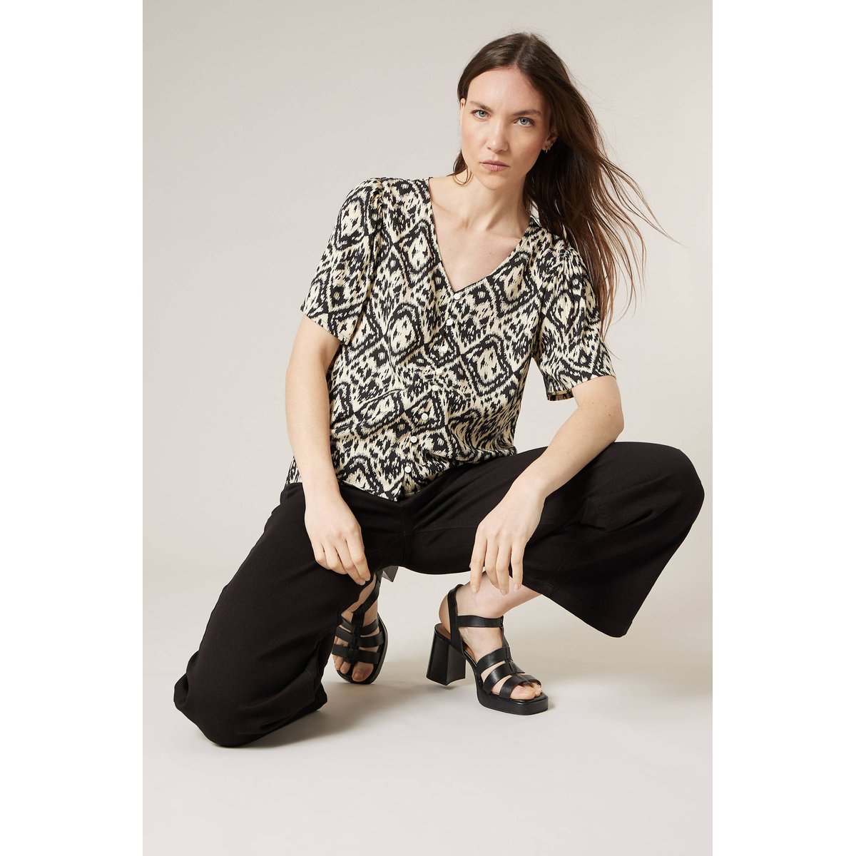 Blouse femme fluide motif ethniques EHOMA black, DEELUXE