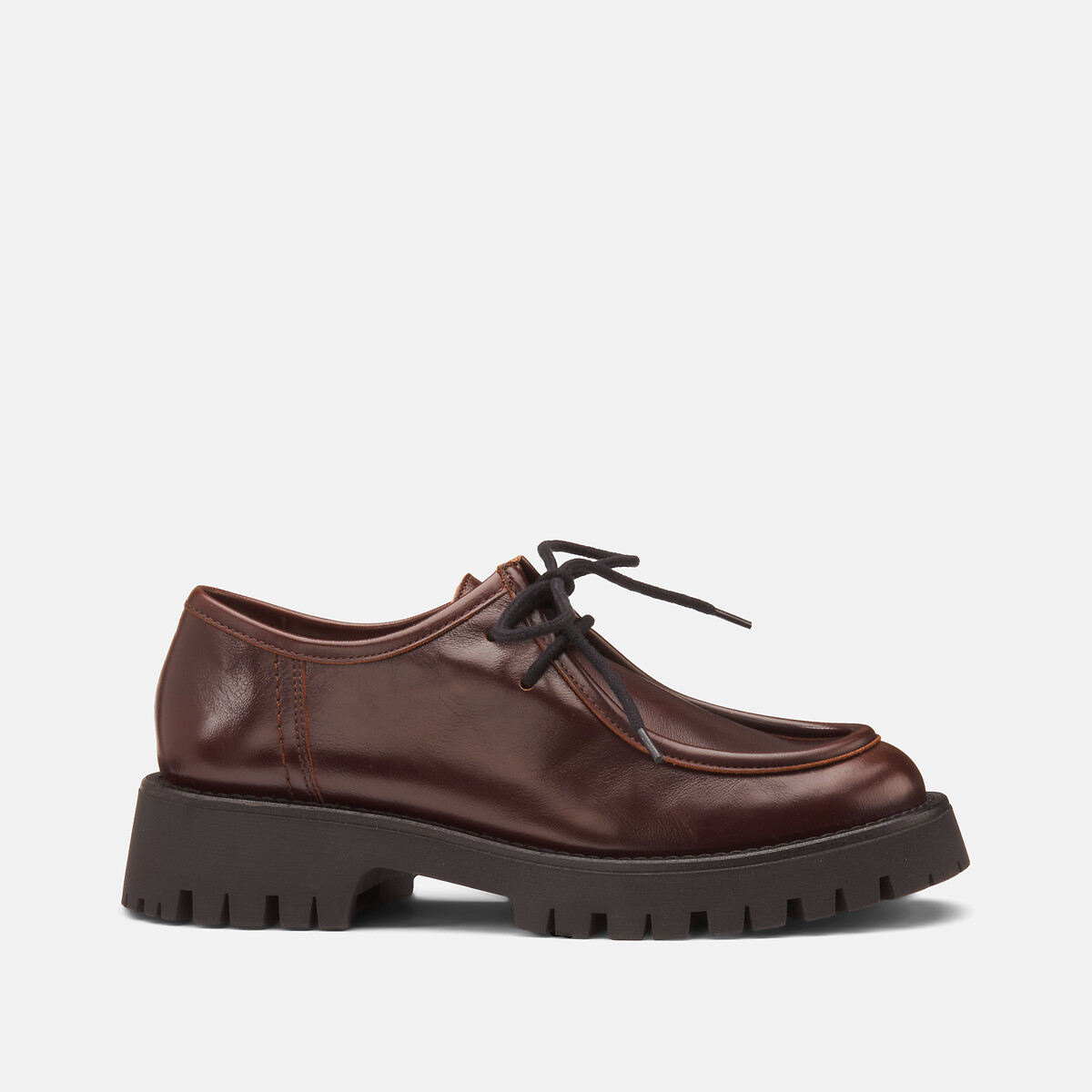 Derbies crantées en cuir lisse bordeaux, LA REDOUTE COLLECTIONS