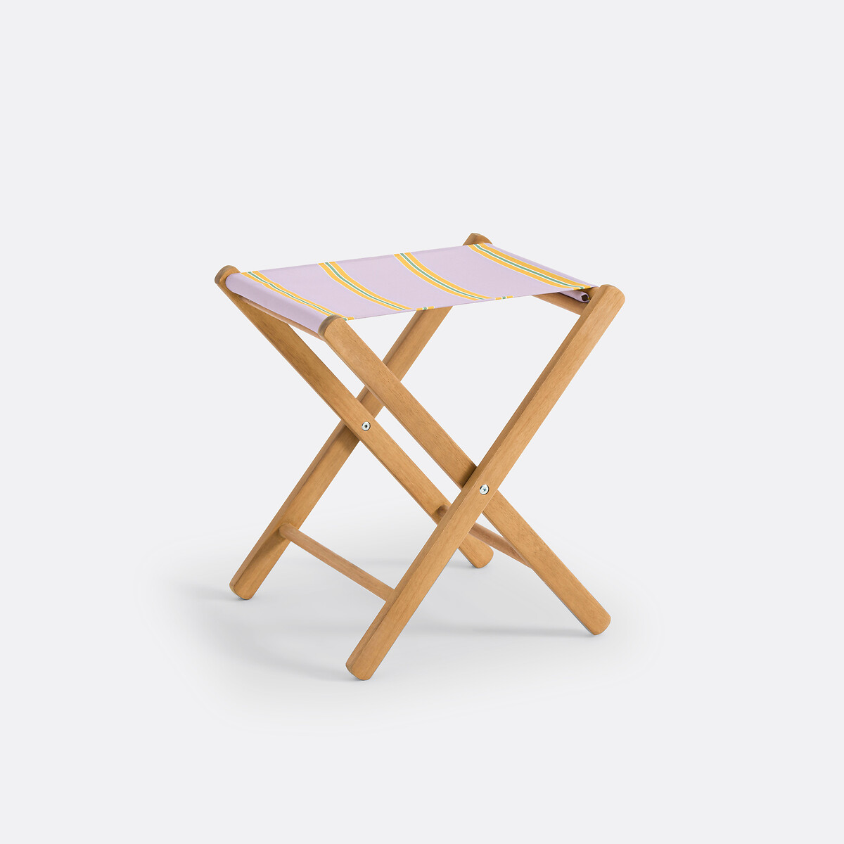 Tabouret producteur acacia et toile, pliable, Veniza rayé violet, LA REDOUTE INTERIEURS