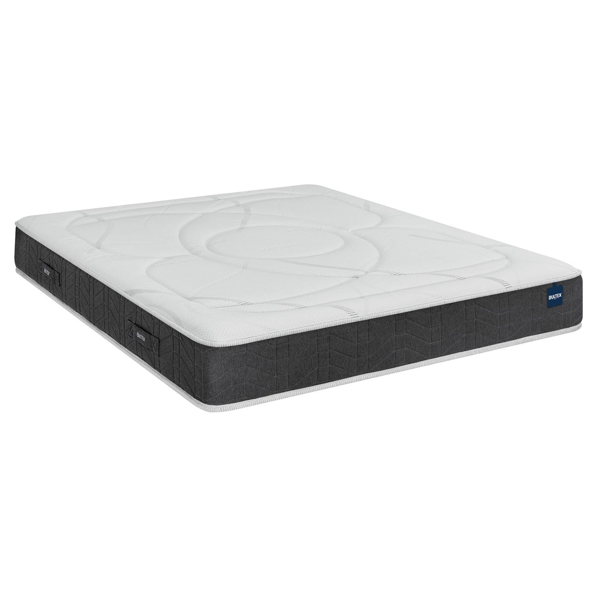 Ensemble matelas nano, mémoire de forme, coton et laine RECOVERY, sommier MEDIANO gris fumé et pieds blanc, BULTEX