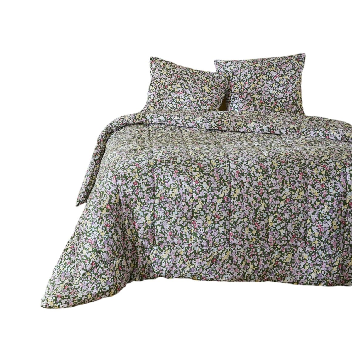 Couette coton imprimee Myosotis fleurie vert, EDEN