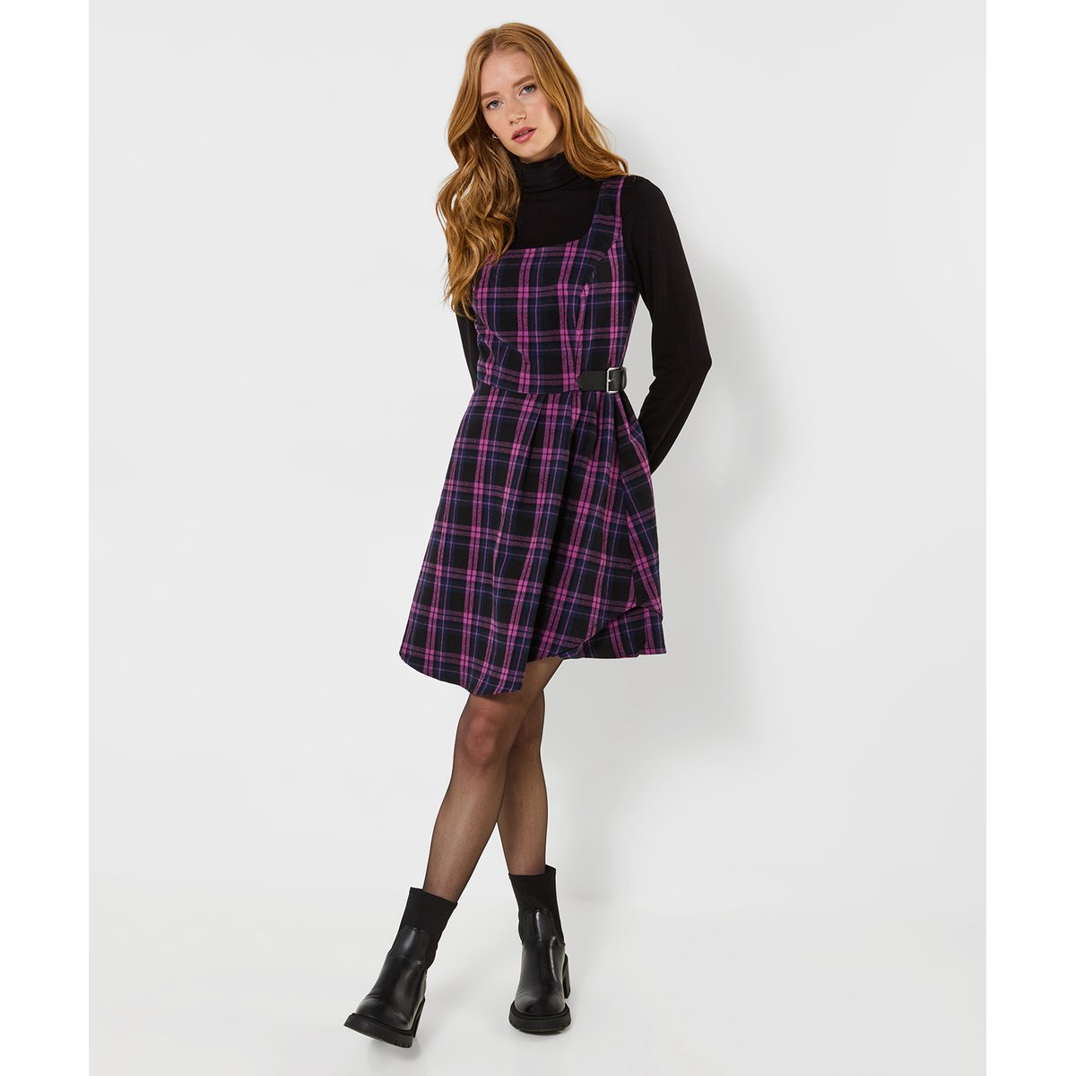 Robe Courte à Carreaux à Boucle Rita violet, JOE BROWNS