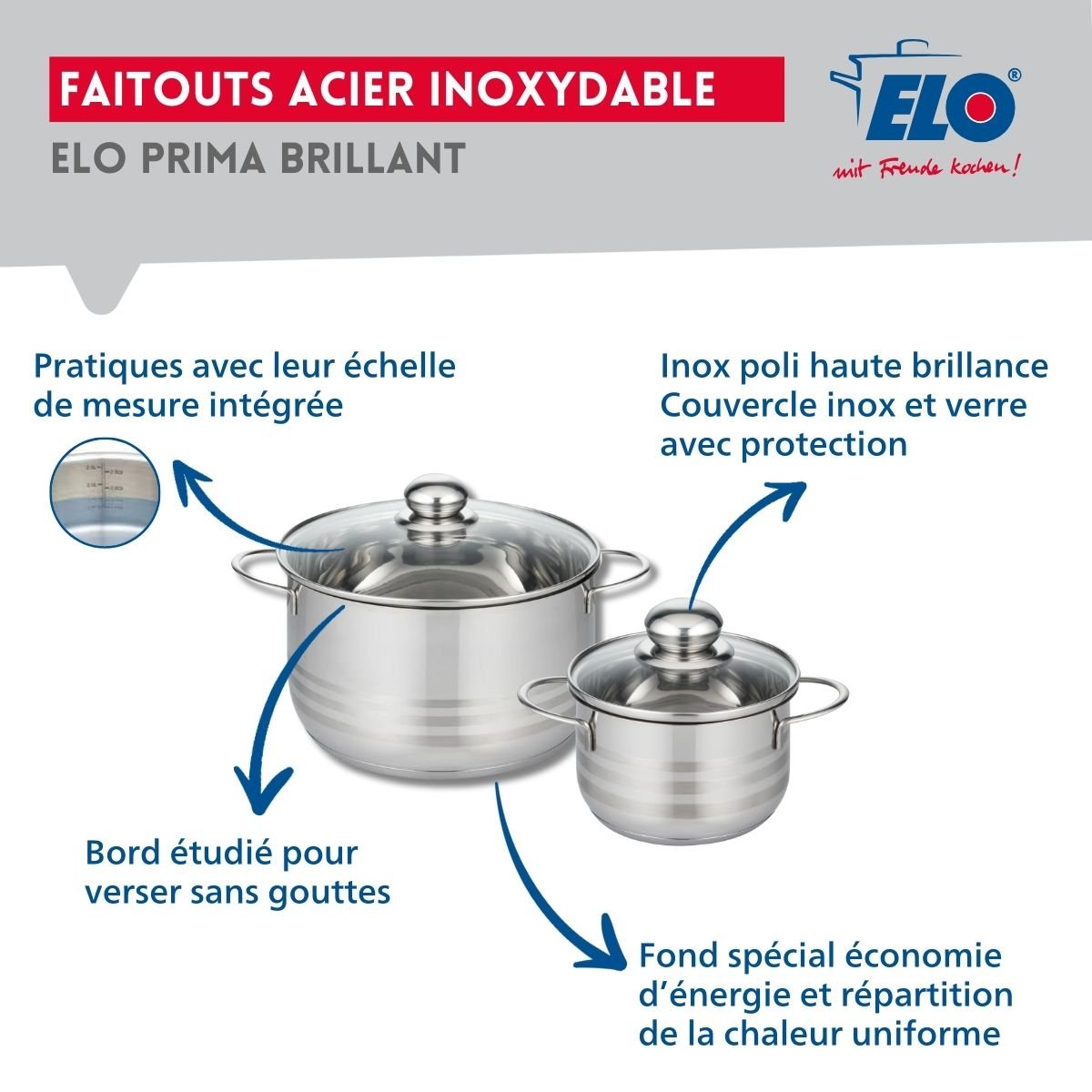 Batterie 1 poêle 24cm + 2 faitouts 16/24cm PRIMA BRILLANT noir, ELO