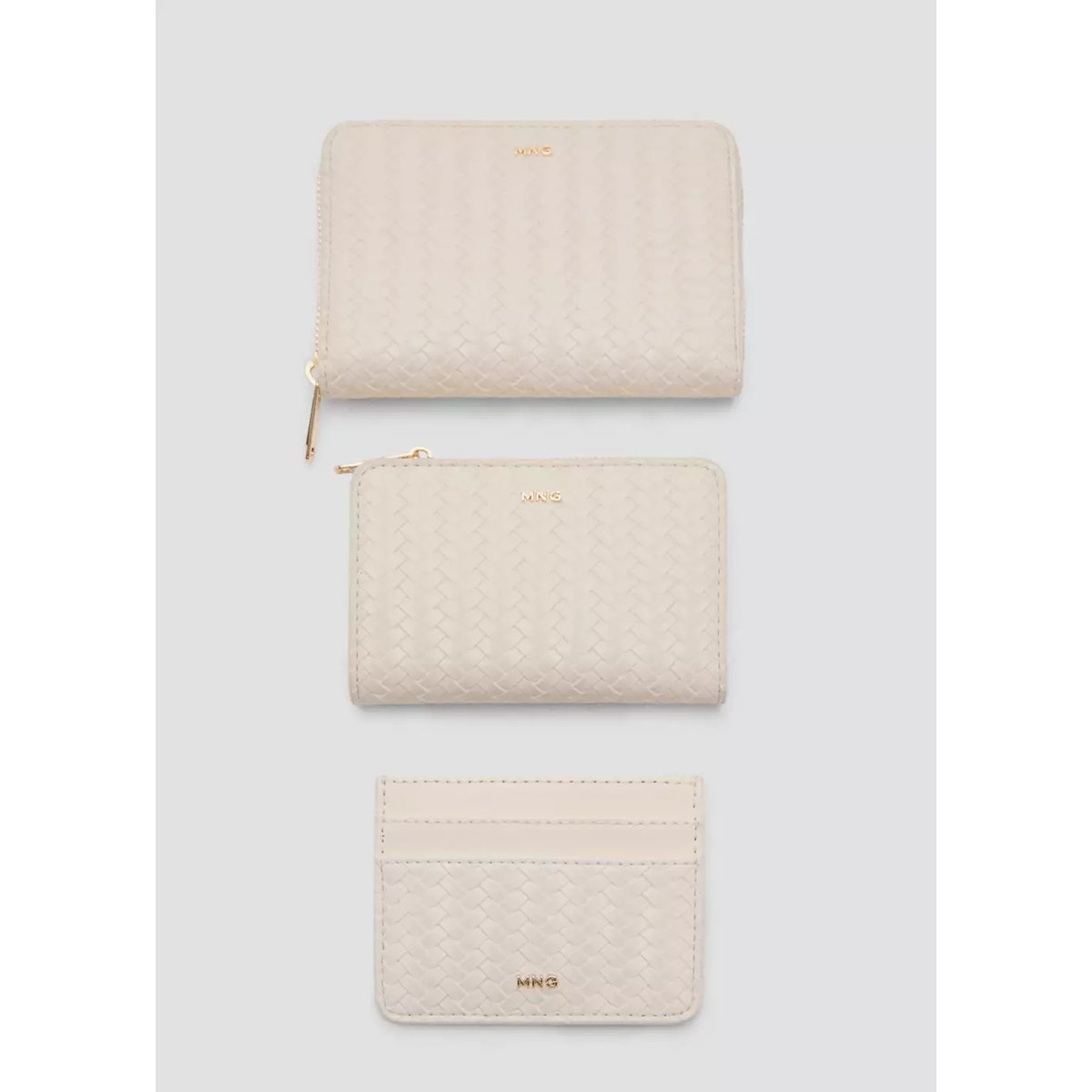 Portefeuille moyen tressé blanc cassé, MANGO
