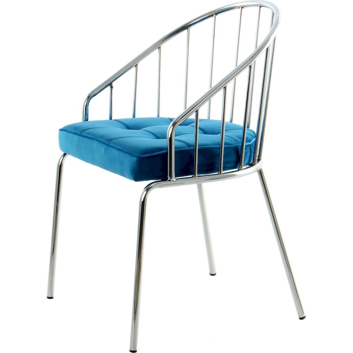 Chaise de salle à manger en velours capitonné bleu pétrole et chrome argenté, ARTE ESPINA