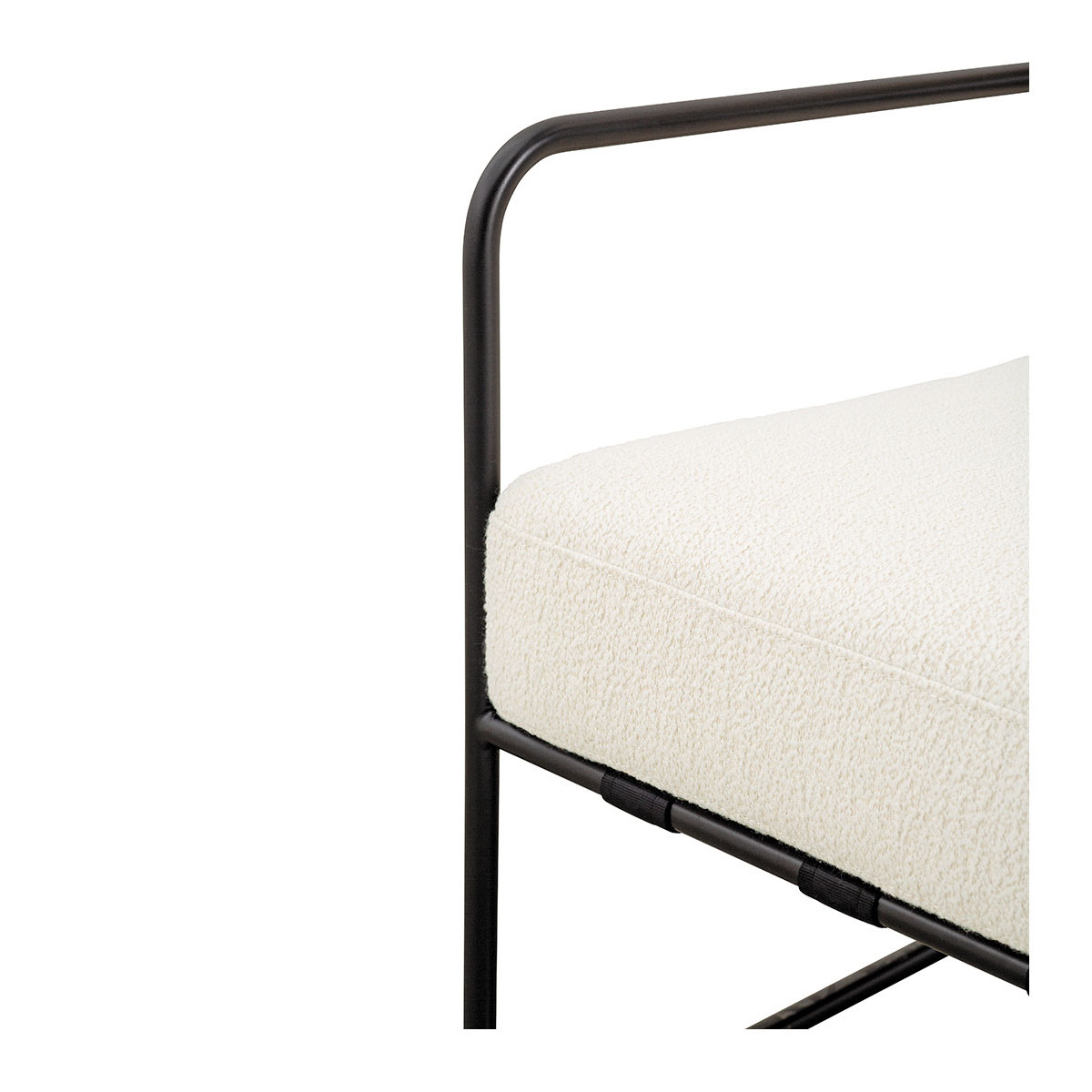 Fauteuil GASPARD en bouclette et métal beige, BLANC D’IVOIRE