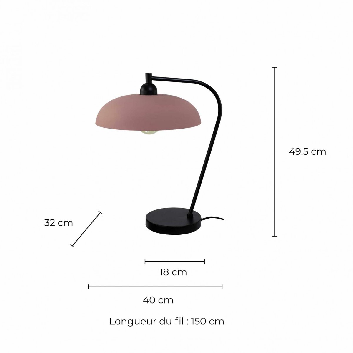 Lampe à poser en métal, OLIE rose, C-CREATION