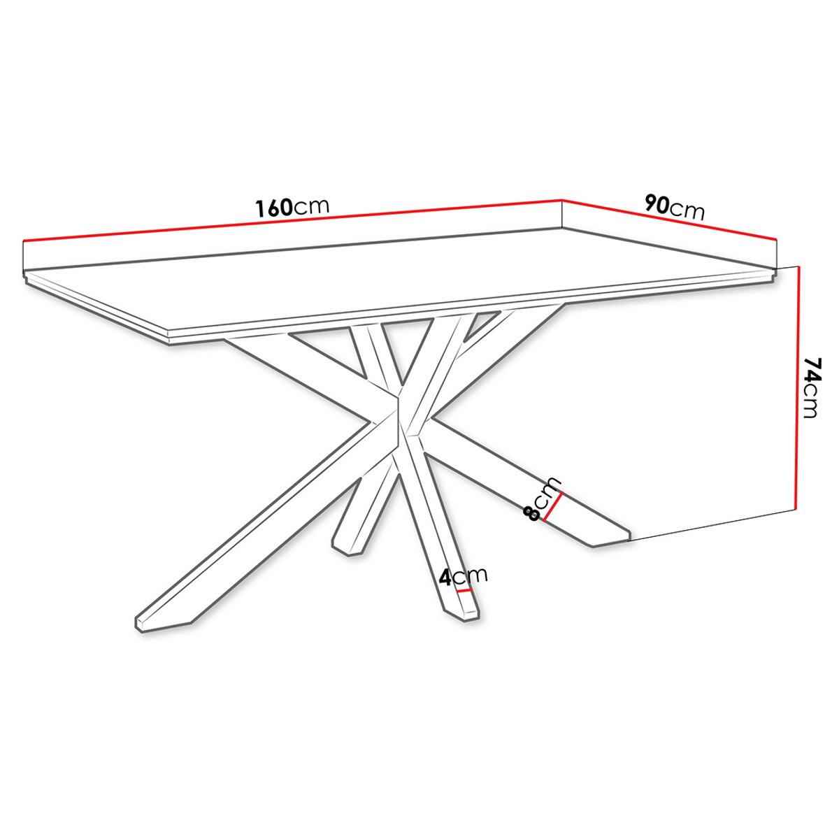 Table à manger  90x160 cm - TOM gris / noir, BEST MOBILIER